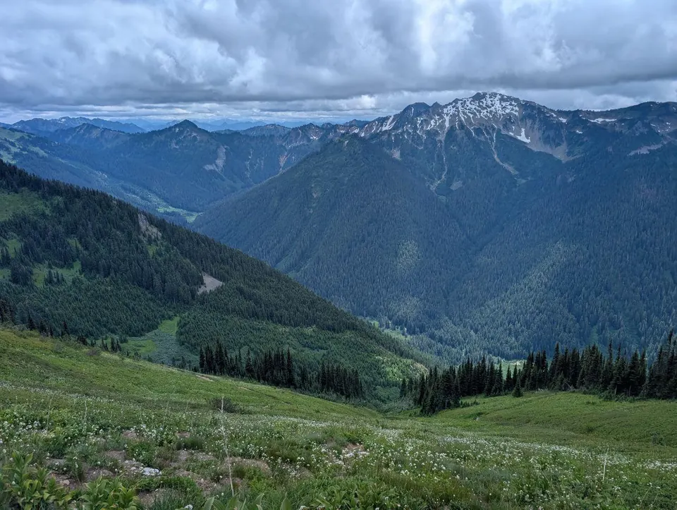 Montagnes boisées sous de lourds nuages d'orage
